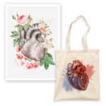 Walentynkowy Komplet - Plakat Anatomiczny Serce w Kwiatach, Torba Anatomiczna Serce