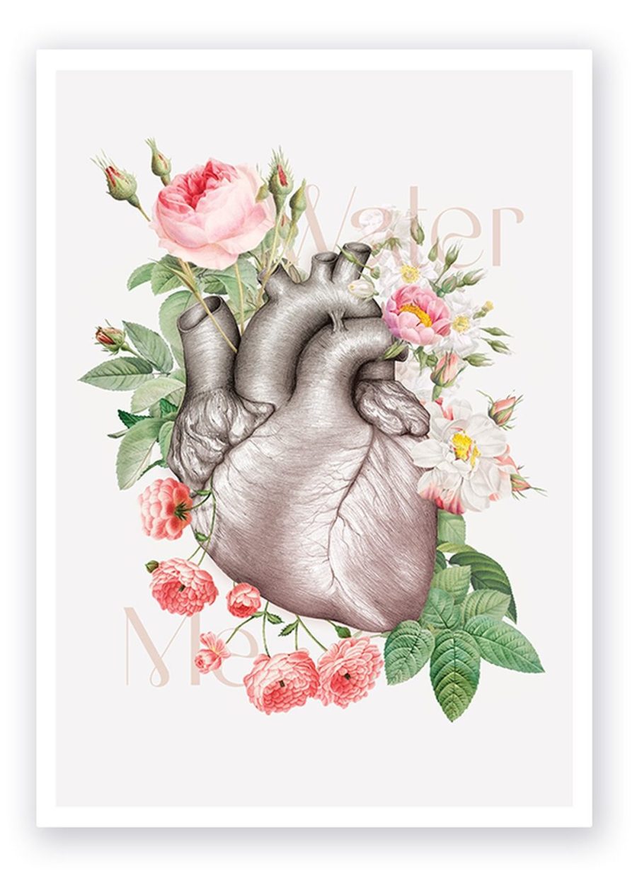 Plakat Anatomiczny Serce w Kwiatach